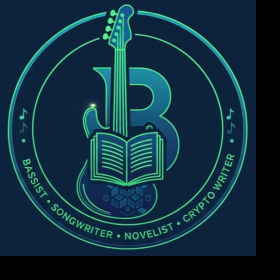 This logo is my personal design and it signifies my love for reading, self help and emerging technologies, playing bass guitar recording music in my home studio, along with studying cryptocurrencies and blockchain related technology